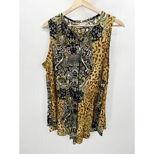 Seven Island Top Women 2X Black Brown Tan Paisley Print Sleeveless Caged Front